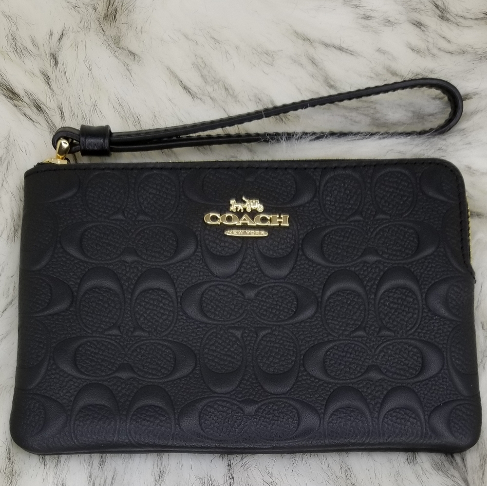 COACH SIGNATURE LEATHER WALLET WRISTLET